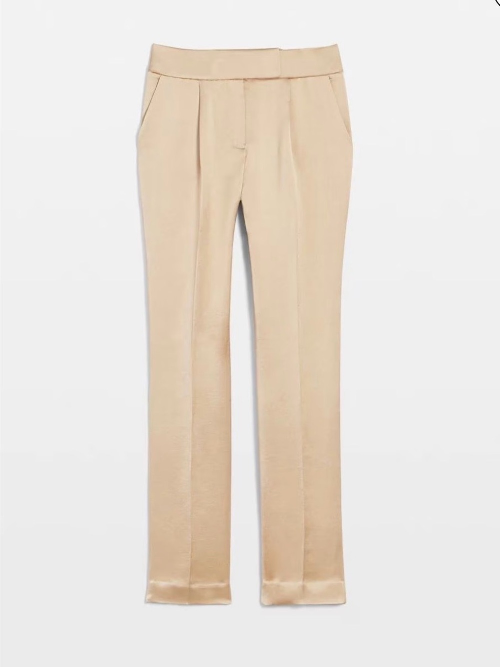 White House Black Market Golden Cream Satin Straight-Leg Pants Size 4 - Picture 3 of 16